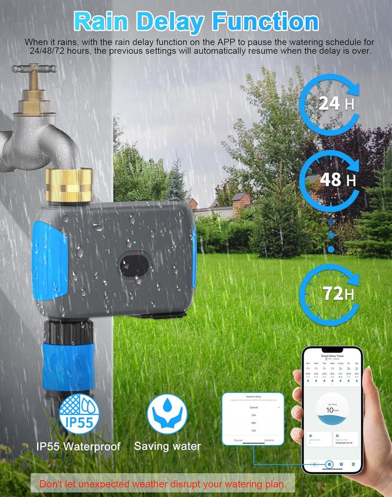 Smartale WiFi Sprinkler Timer, Smart Bluetooth Hose Timer, Programmable Automatic Irrigation System with Remote APP, Compatible with Alexa Google, Watering for Outdoor Garden Yard Lawn, 1 Outlet - Image 4